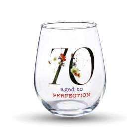 70th Birthday Stemless Wine Glass